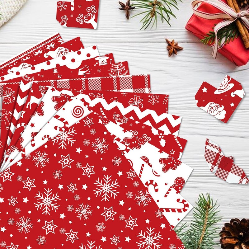 Feivando 24 Sheets Christmas Scrapbook Paper 12'' × 12'' Double-Sided Xmas Red Pattern Paper Decorative Art Cardstock for Holiday DIY Crafts Card Making Scrapbook Supplies - Image 5